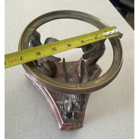 Winged Sphinx Egyptian Bronze Brass Statue Rare Marble Candle Holder Sculpture - Picture 6 of 16